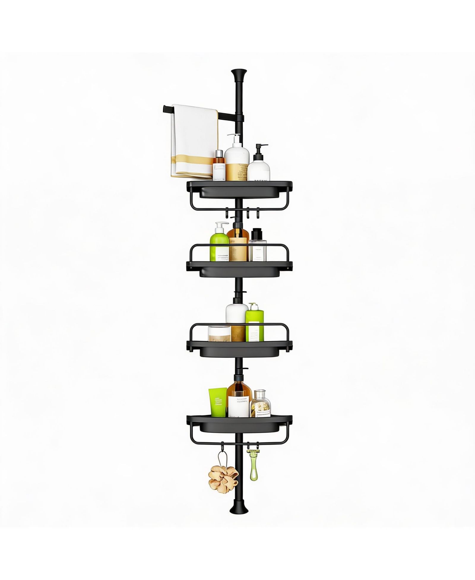 YIGII Extendable Rustproof Stainless Shower Caddy with 4 Shelves for Easy Drainage and Stability