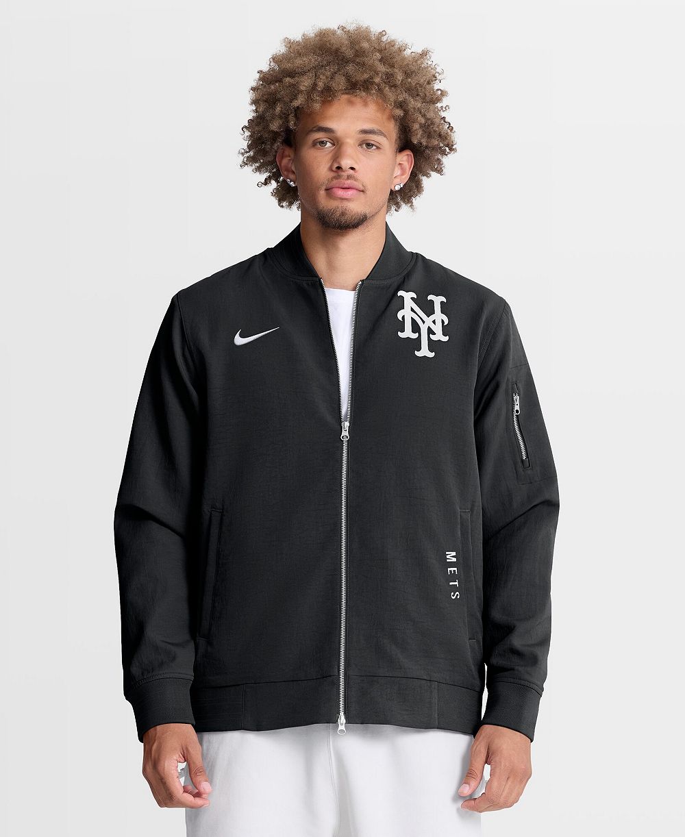 Nike Men's Black New York Mets Authentic Collection Dugout Relaxed Full-Zip Bomber Jacket