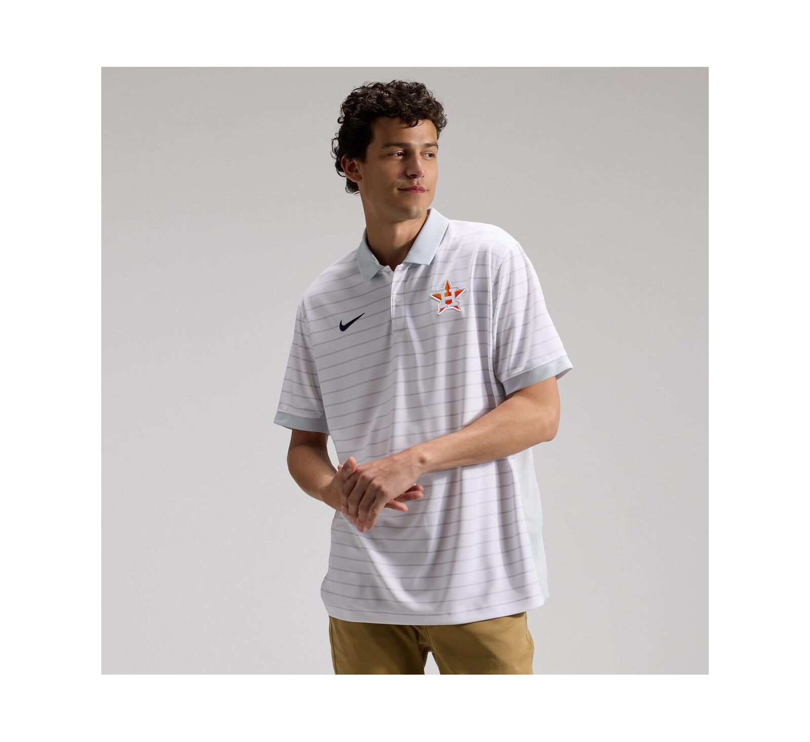 Nike Men's White Houston Astros Authentic Collection Striped Victory Dri-FIT Polo Shirt