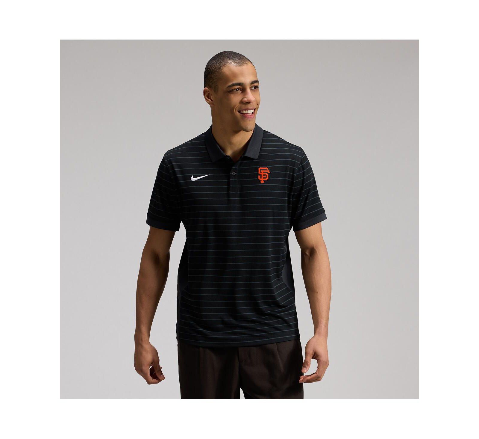Nike Men's Black San Francisco Giants Authentic Collection Striped Victory Dri-FIT Polo Shirt