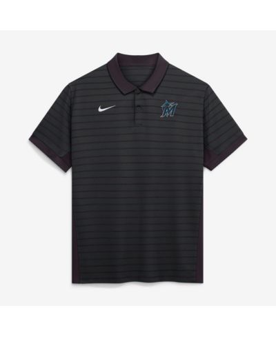 Nike Men's Black Miami Marlins Authentic Collection Striped Victory Dri-FIT Polo Shirt