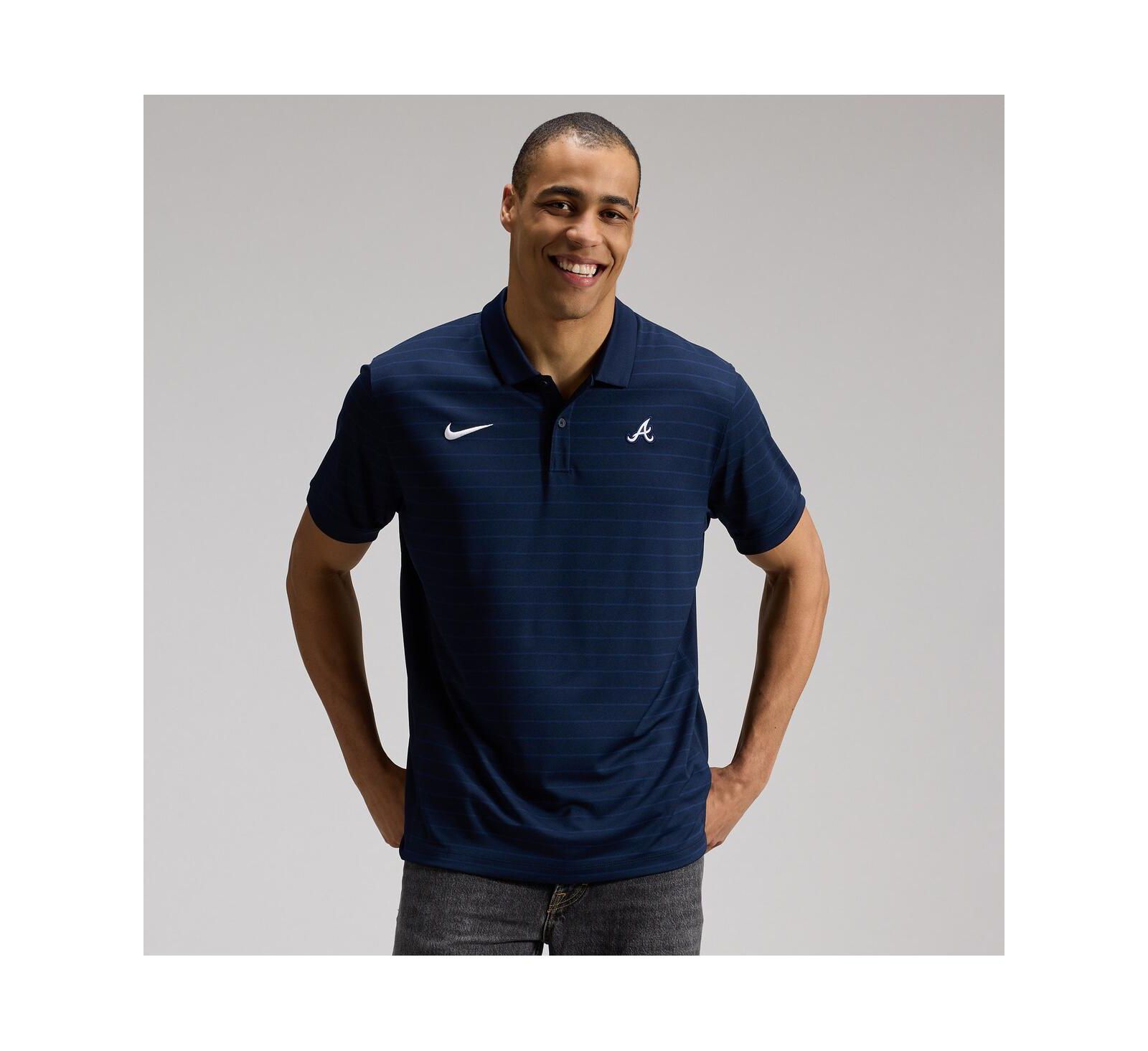 Nike Men's Blue Atlanta Braves Authentic Collection Striped Victory Dri-FIT Polo Shirt