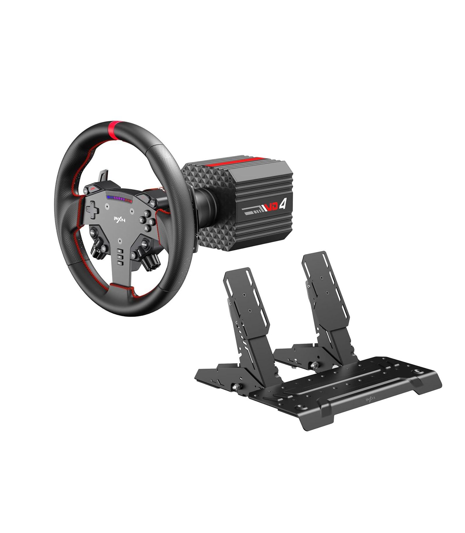 Комплект гоночного руля PXN VD4 Direct-Drive, 4Nm Force Feedback, 11" Wheel and Hall-Effect Pedals, Windows 7-11