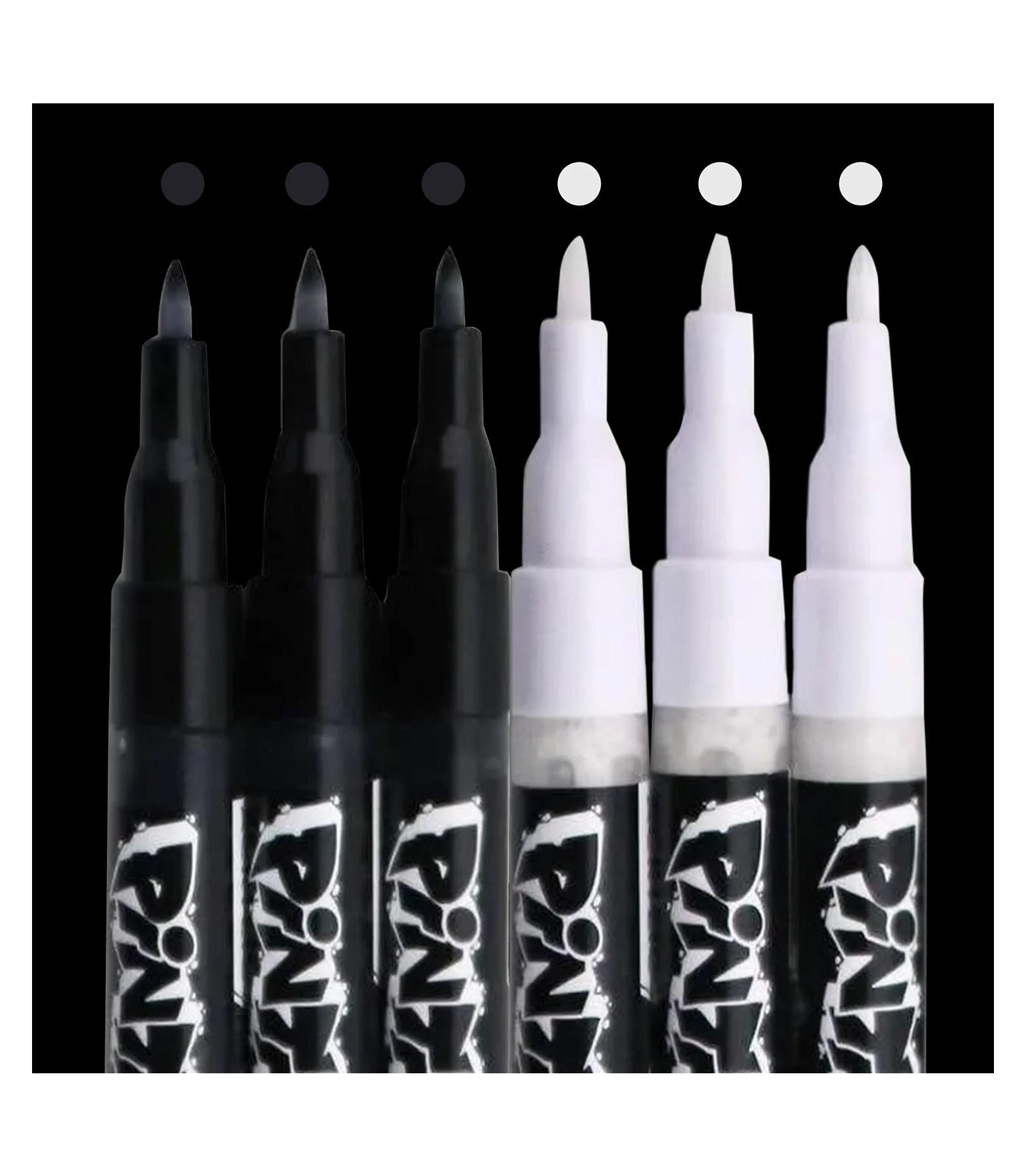 PINTAR Black & White Markers Extra Fine Tip - Outline Watercolor Paint Pens - Drawing & Calligraphy Markers - Acrylic Paint Pens - Pack of 6, 0.7mm