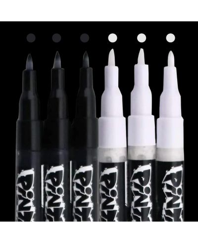 PINTAR Black & White Markers Extra Fine Tip - Outline Watercolor Paint Pens - Drawing & Calligraphy Markers - Acrylic Paint Pens - Pack of 6, 0.7mm