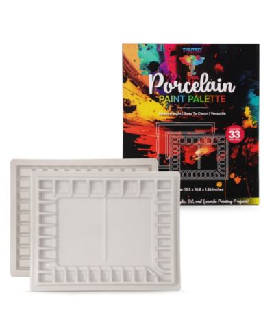 Pintar Ceramic Watercolor Paint Palette Tray - 33-Well Ceramic Palette | Large Mixing Areas - 13.5 x 10.8 Paint Pallet