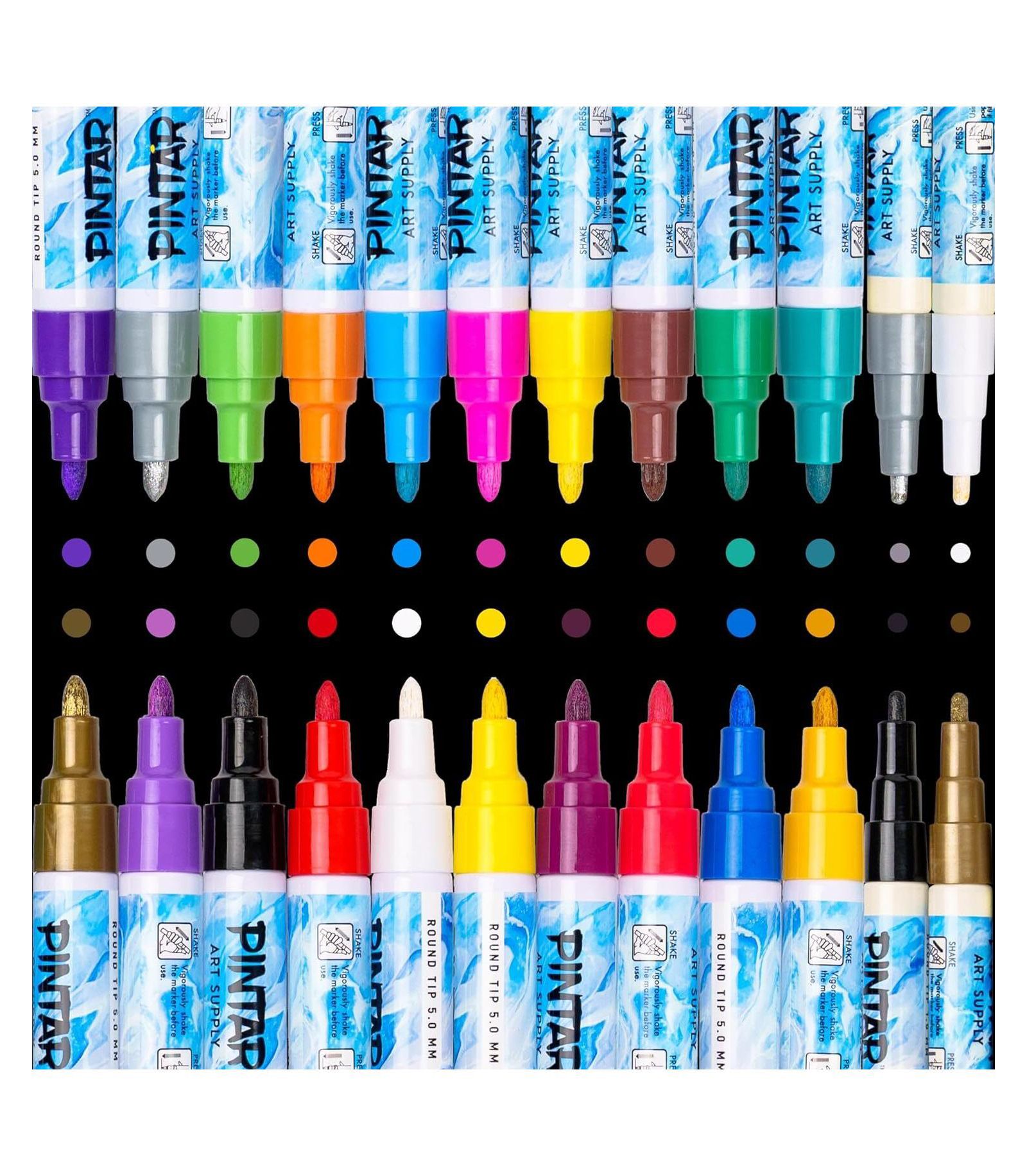 Маркеры Pintar Oil Based, набор из 24 шт. с 20 (5 mm) и 4 (1 mm) наконечниками
