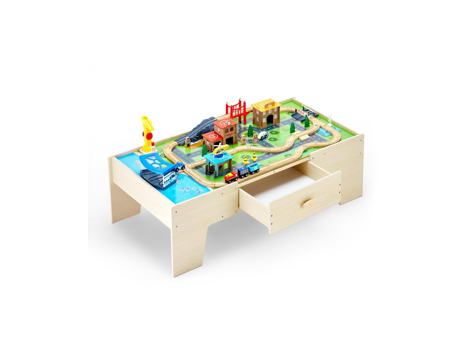Slickblue Train 62-Piece Wooden Activity Table with Storage Drawer, Ages 2-5 Years