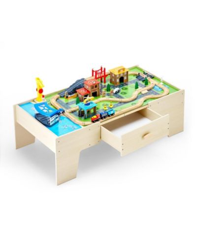 Slickblue Train 62-Piece Wooden Activity Table with Storage Drawer, Ages 2-5 Years