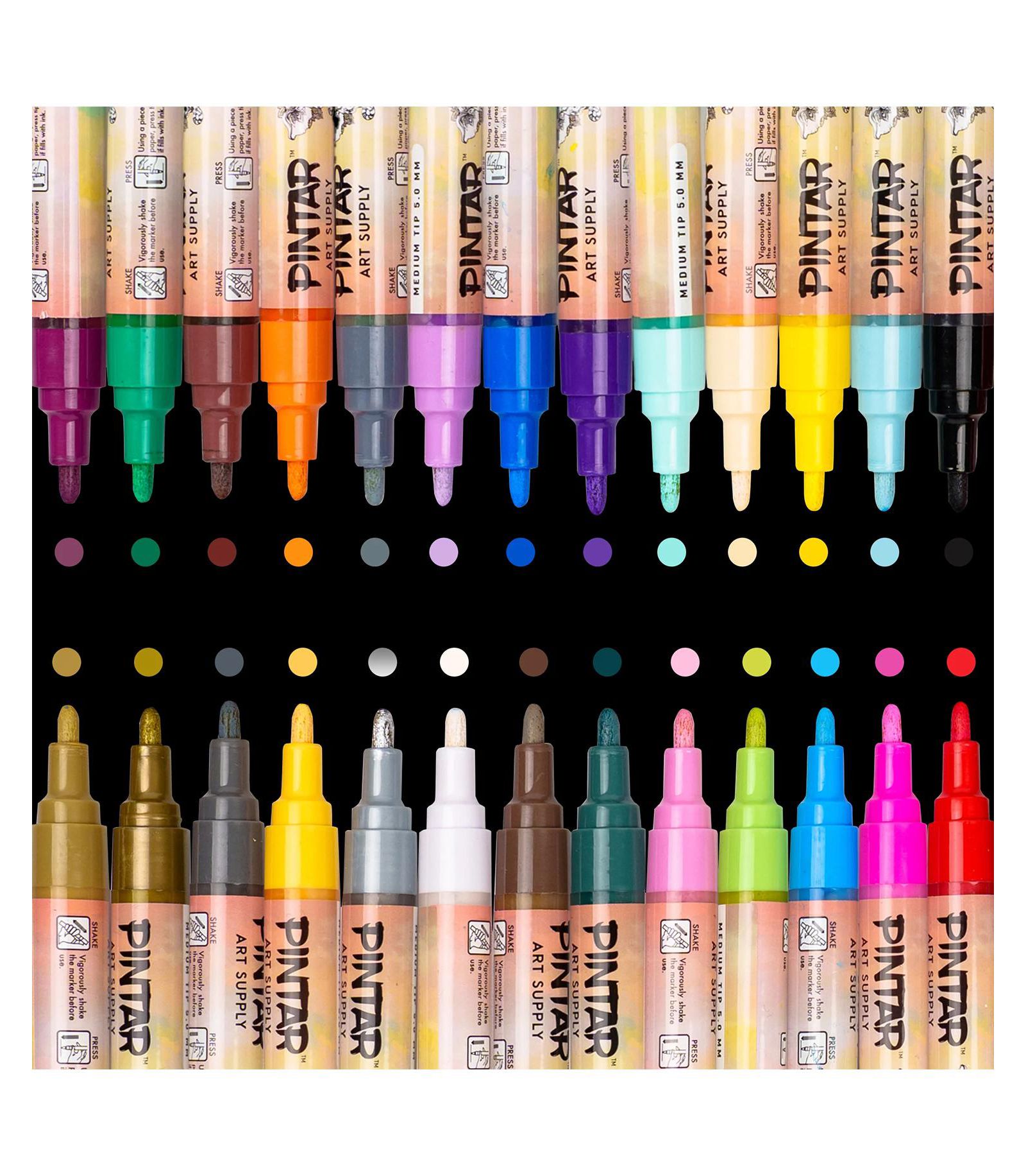 PINTAR Acrylic Paint Markers Medium Point - Medium Point Paint Markers - Acrylic Paint Markers Set  - Pack of 26, 5.0mm