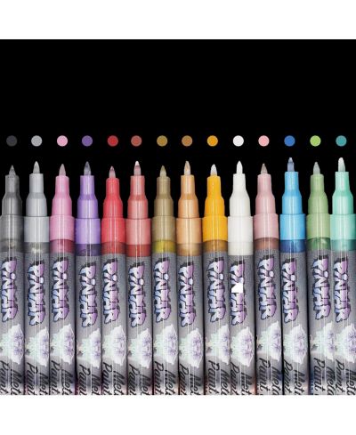 PINTAR Metallic Markers Paint - маркеры с ультратонким наконечником 0.7mm, акриловые для росписи камней, дерева, стекла, кожи, обуви - упаковка 14 шт
