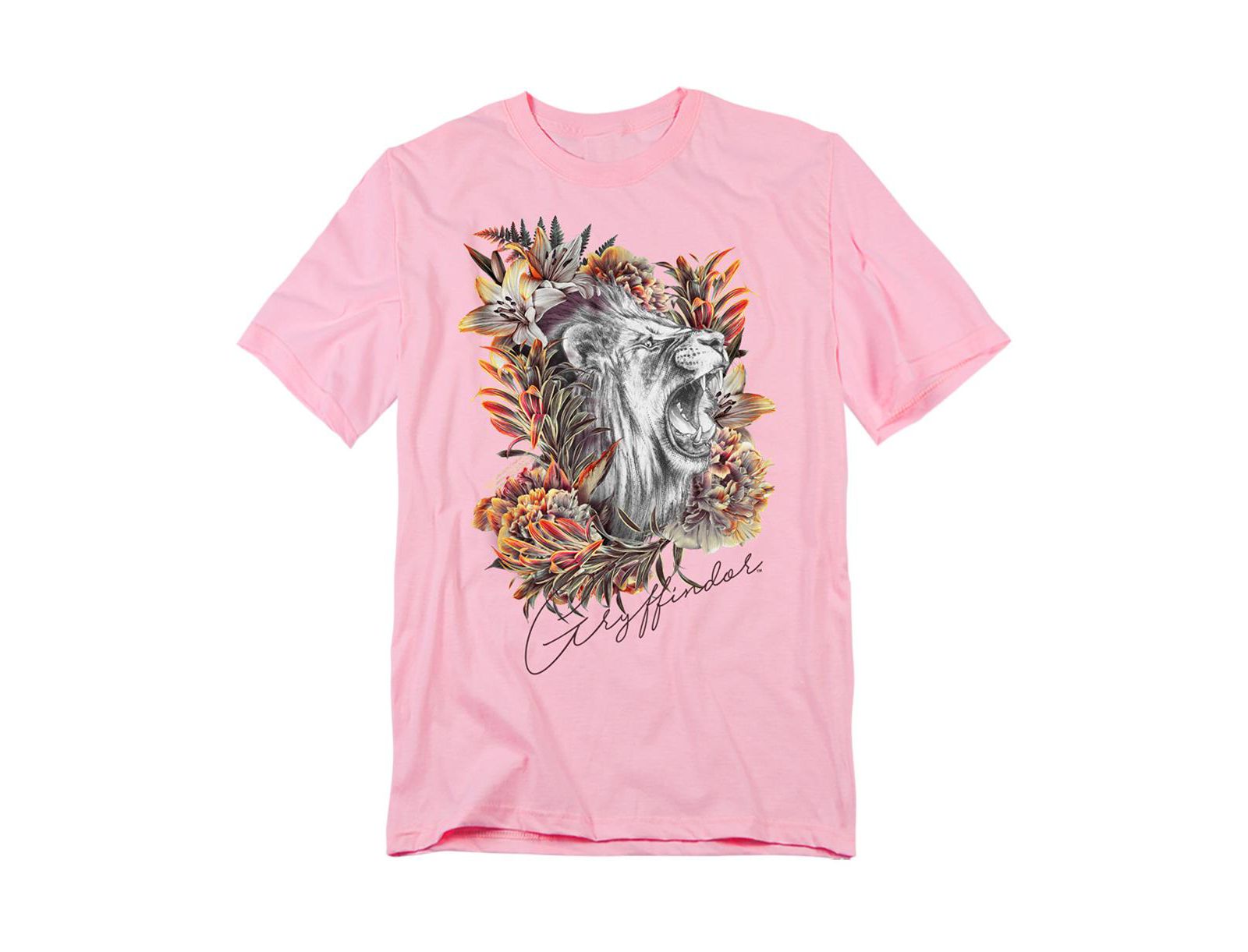 Harry Potter Men's Gryffindor Floral Lion Mascot T Shirt
