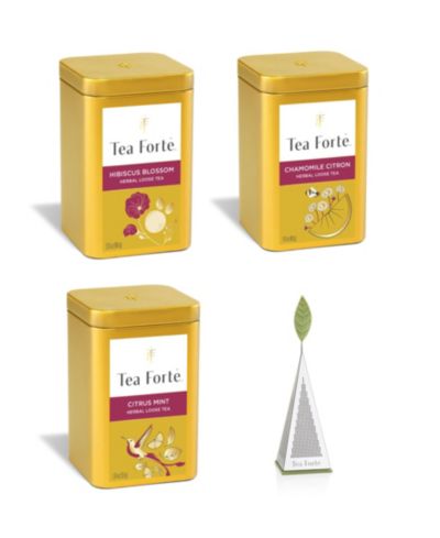 Tea Forte Loose Tea Bundle with 3 Loose Tea Canisters and Stainless Steel Infuser, 4-Pc.