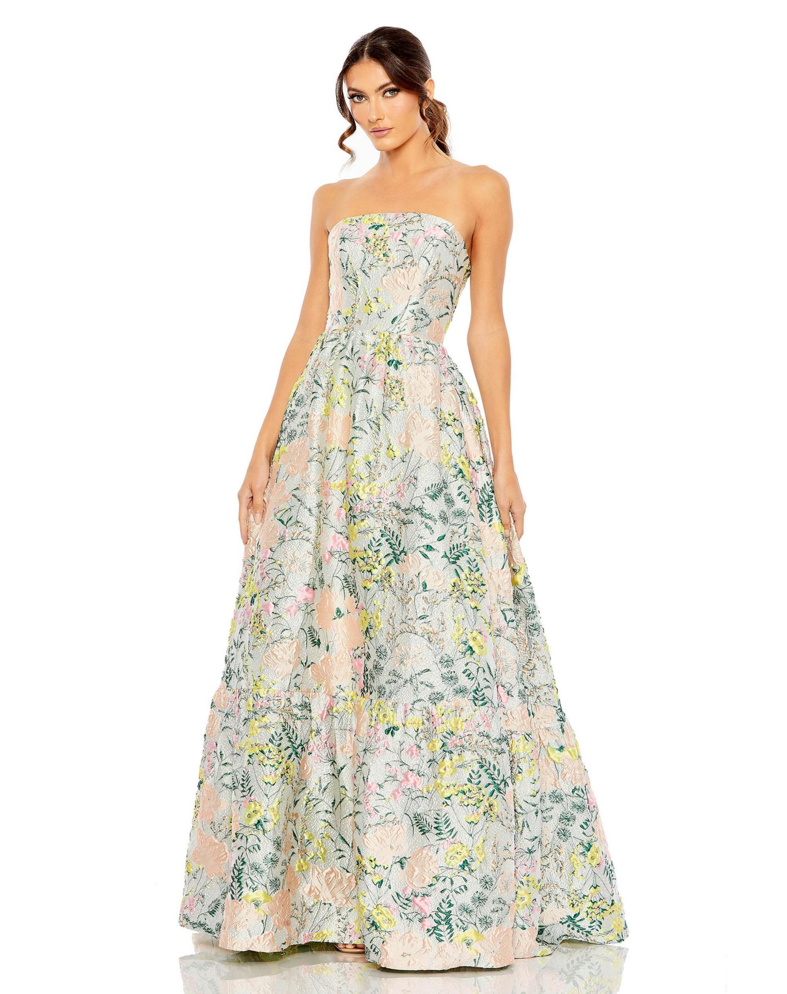 Женское вечернее платье Mac Duggal Floral Brocade Strapless A Line