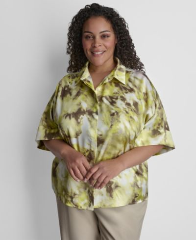 DKNY Блузка Plus Size из атласа с воротником