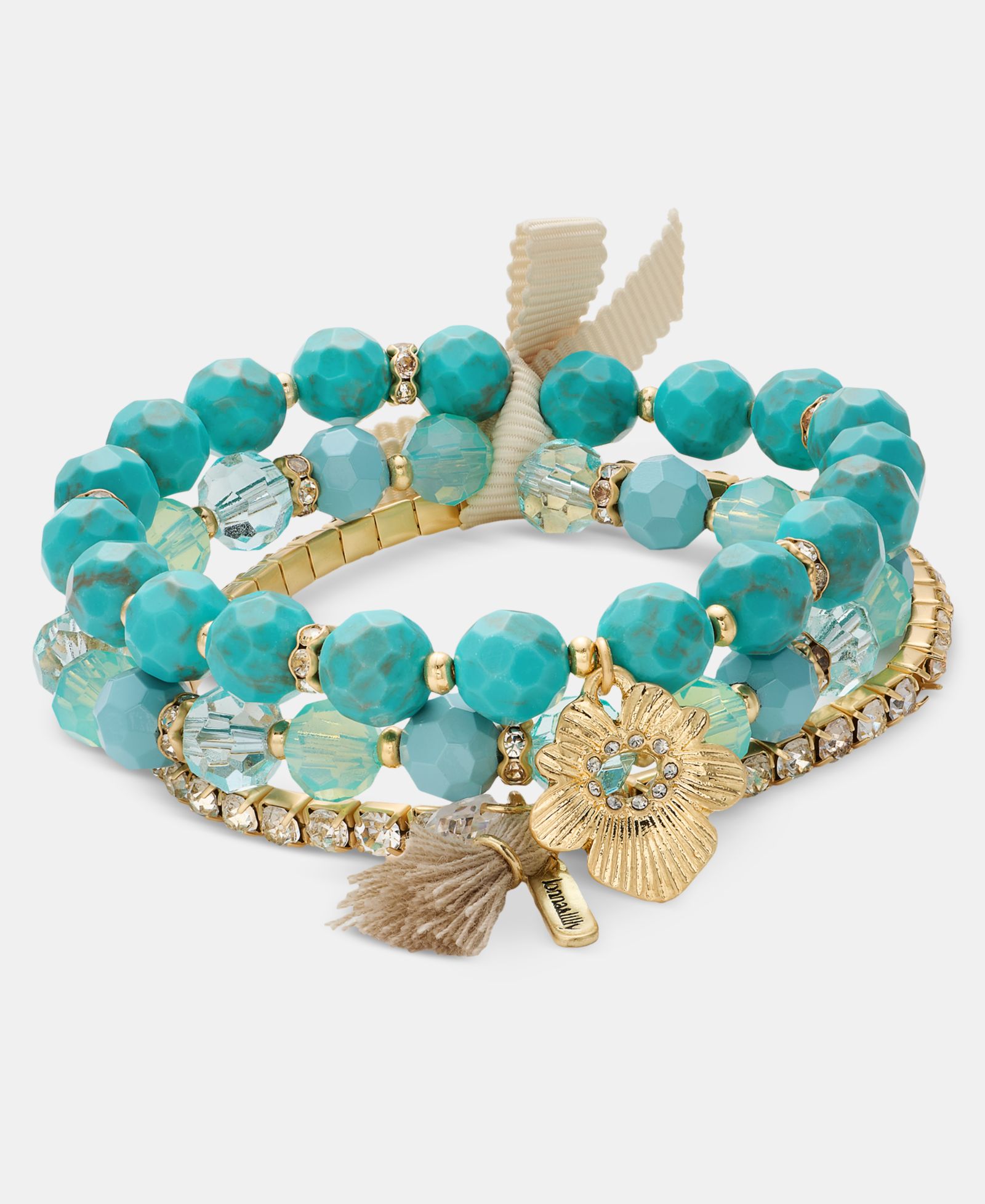 Набор из 3-х браслетов lonna & lilly Flower Charm Beaded Stretch