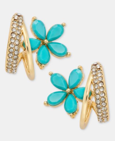 lonna & lilly Gold-Tone Faux Colored Flower Hoop Earrings