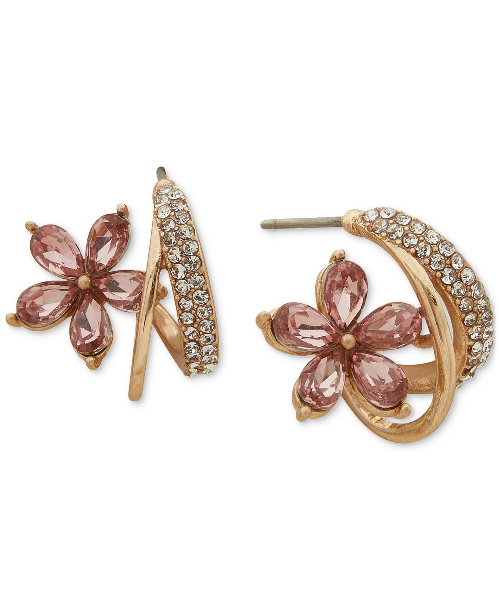 Серьги-кольца Lonna & Lilly Gold-Tone Faux Colored Flower