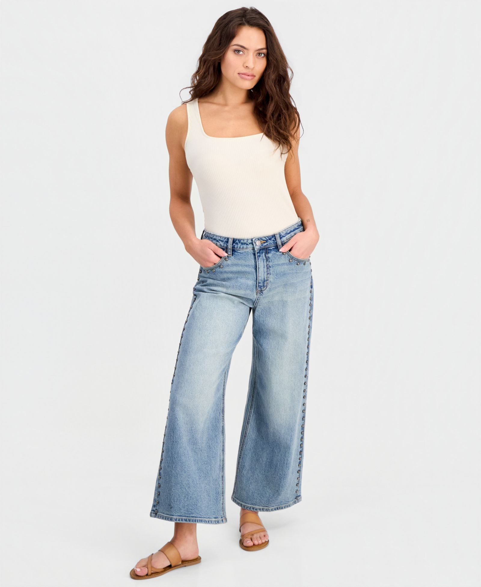 And Now This Petite Studded Wide-Leg Jeans, Macy's Exclusive