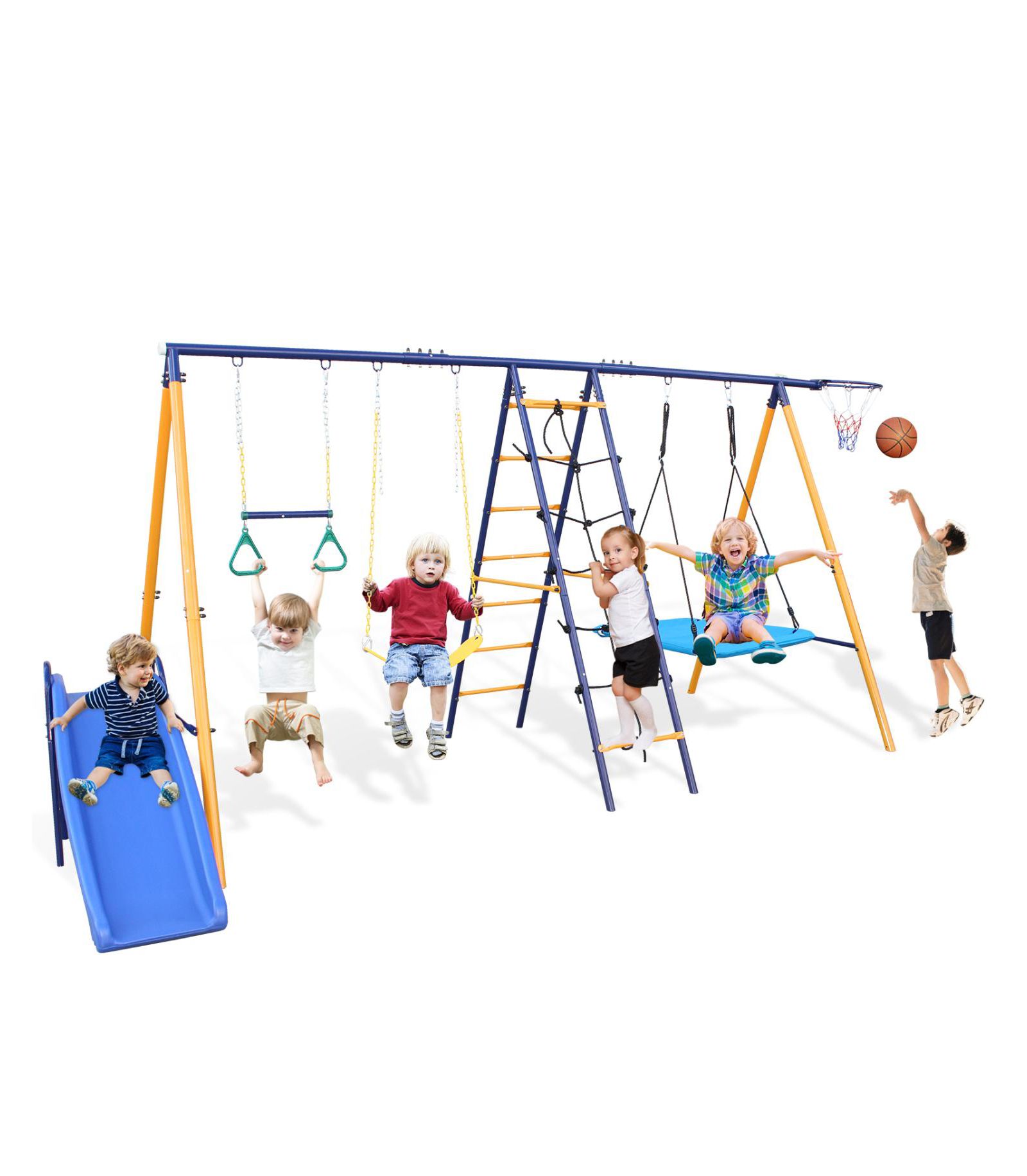 Streamdale Furniture Boys Streamdale Swing Set Slide, Swings, Net, Ladder