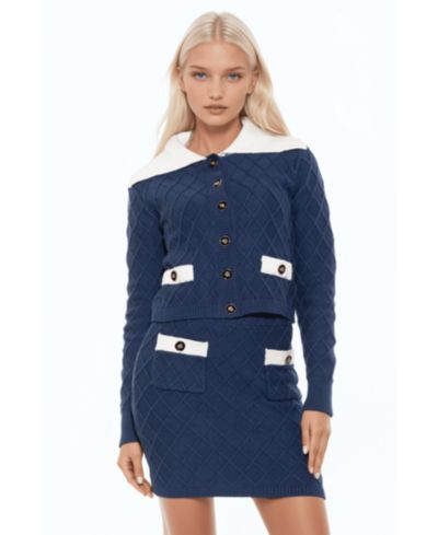 Alexia Admor Women's Alina Fully Knit Cardigan with Contrast Collar