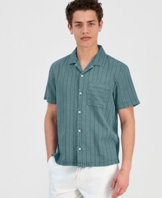 Sun + Stone Men's Linen Blend Tonal-Stripe Camp Shirt, Macy's Exclusive