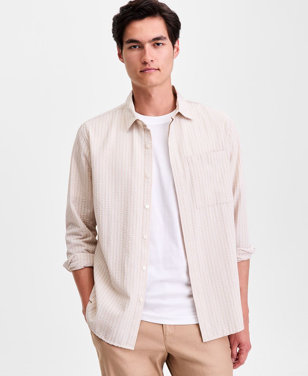 Alfani Men's Long-Sleeve Puckered Stripe One Pocket Shirt, Macy's Exclusive