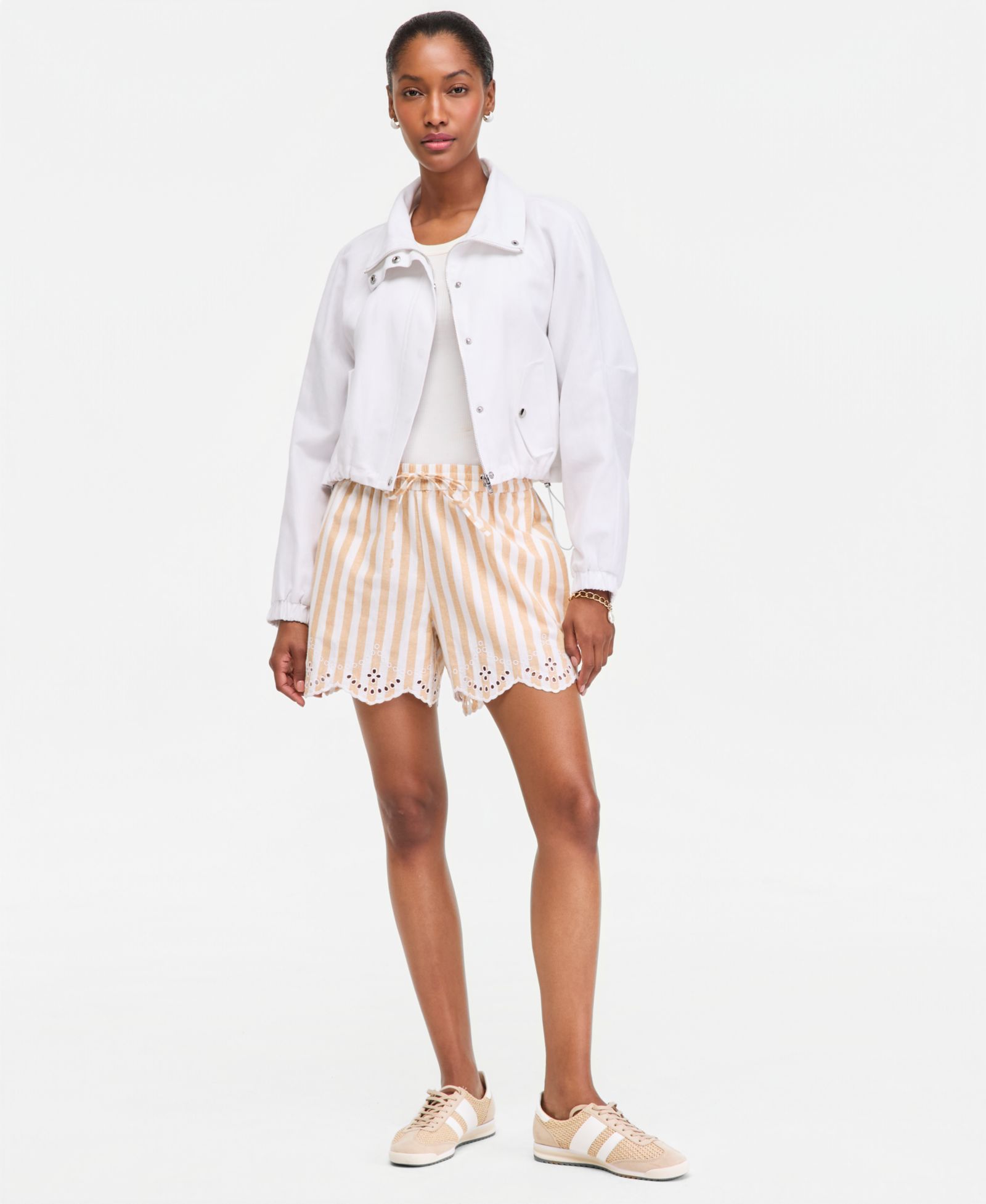 On 34th Women's Stripe Mid-Rise Embroidered Eyelet Linen Blend Pull-On Shorts, Macy's Exclusive