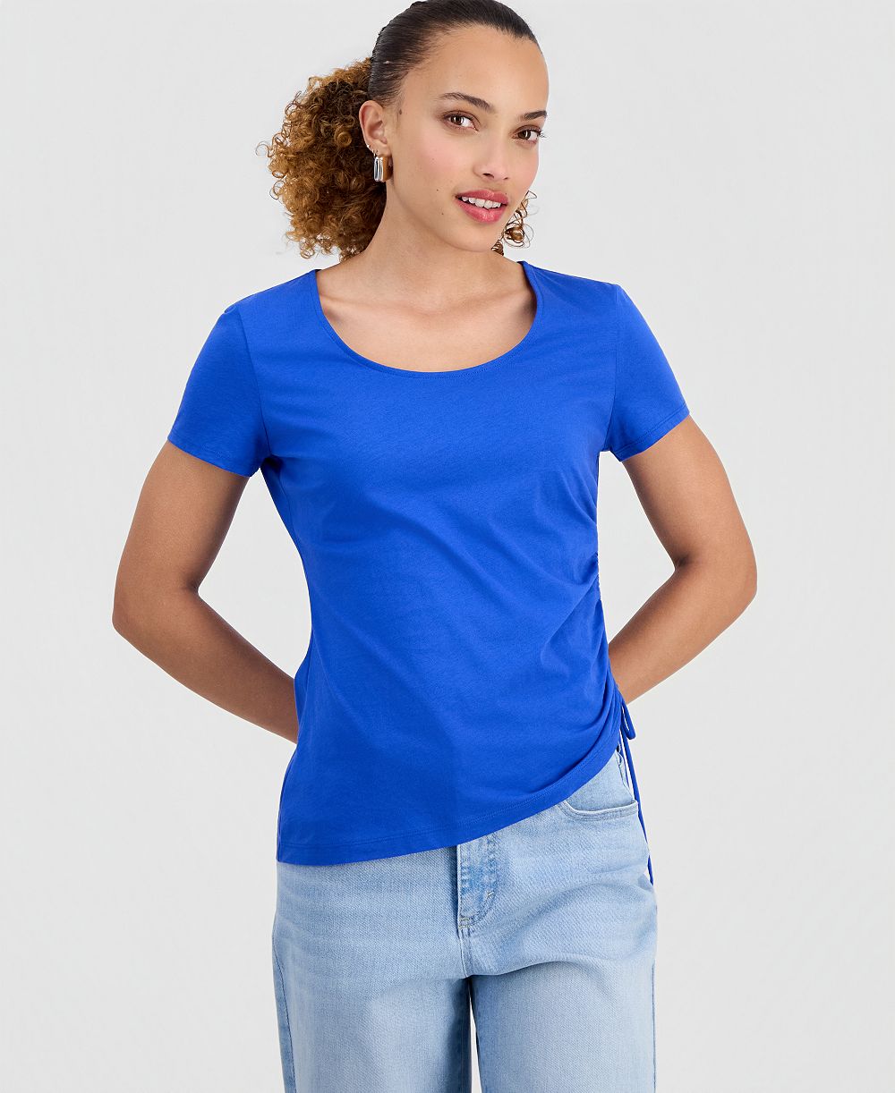 Женский топ I.N.C. International Concepts Petite Cotton Asymmetric Short-Sleeve Top