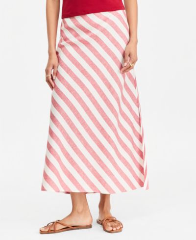 On 34th Women's Stripe Linen Blend Side Slit Skirt, Macy's Exclusive