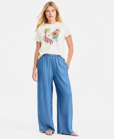 Брюки On 34th Women's Chambray Pull-On Wide-Leg