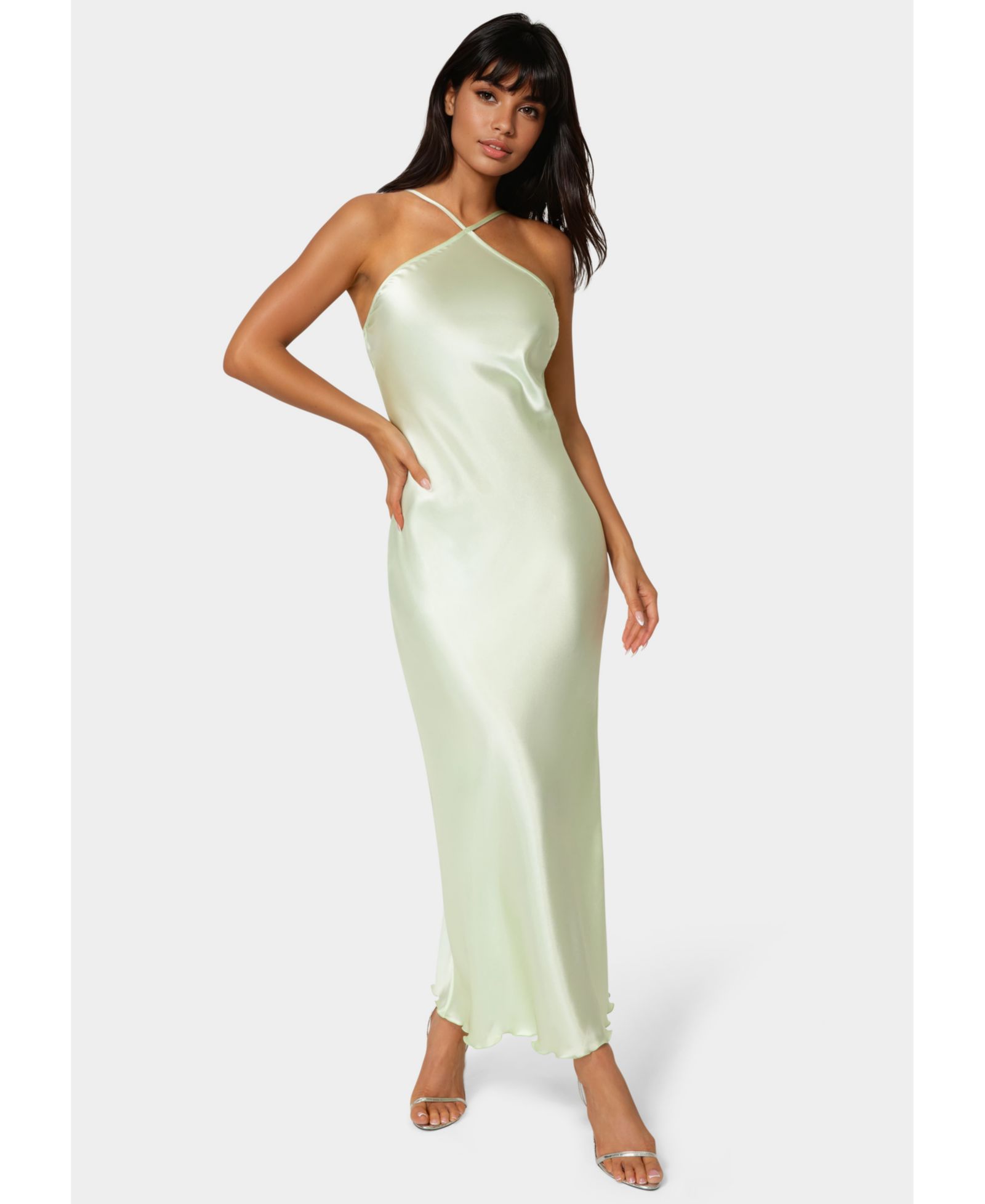 Женское атласное платье Bebe Halter Neck Gown