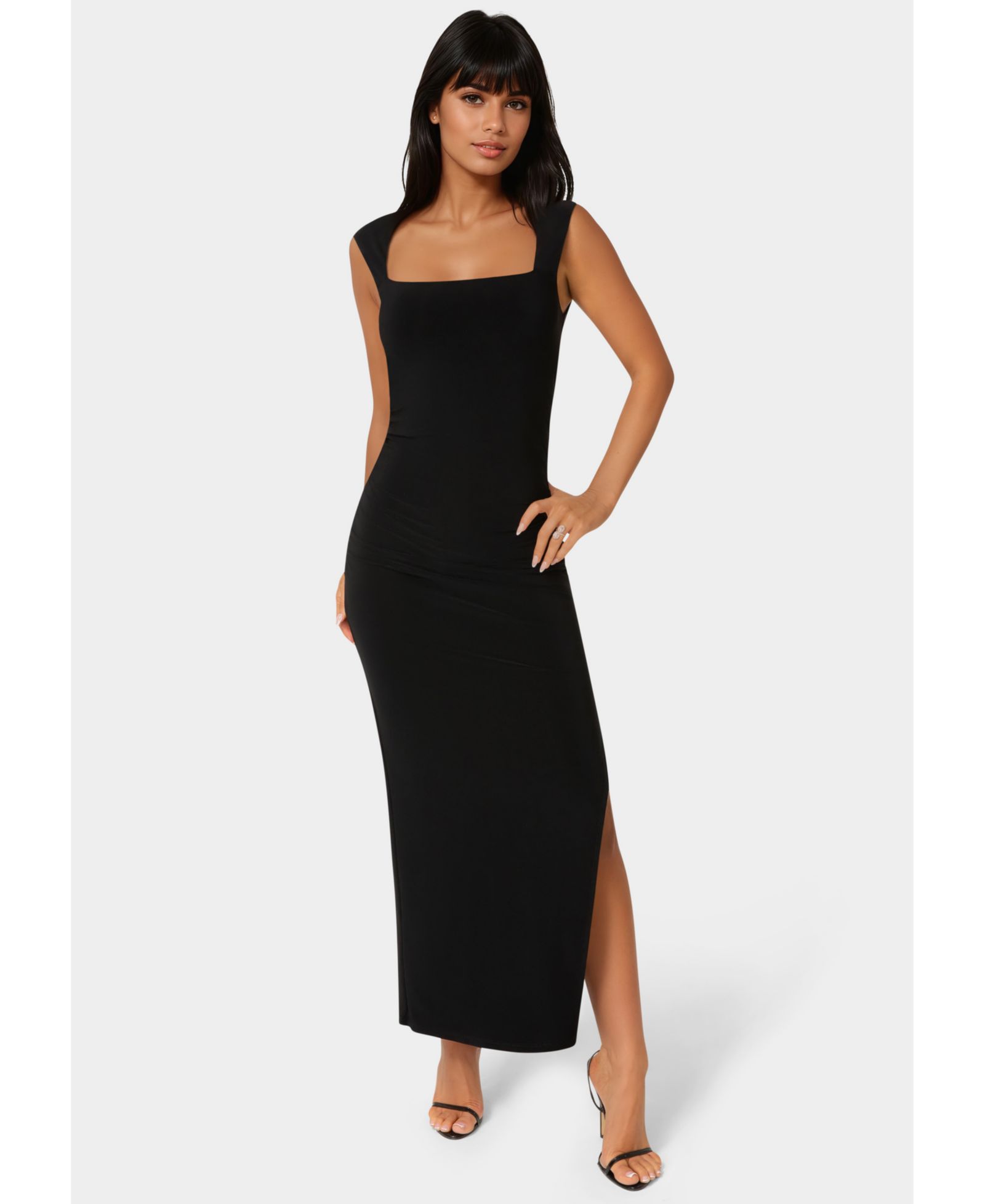 Bebe Womens Square Neck High Slit Midi Dress