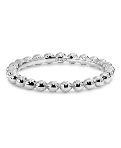 Devata Beaded Ball Ring in Rhodium Plated Sterling Silver, Size 6