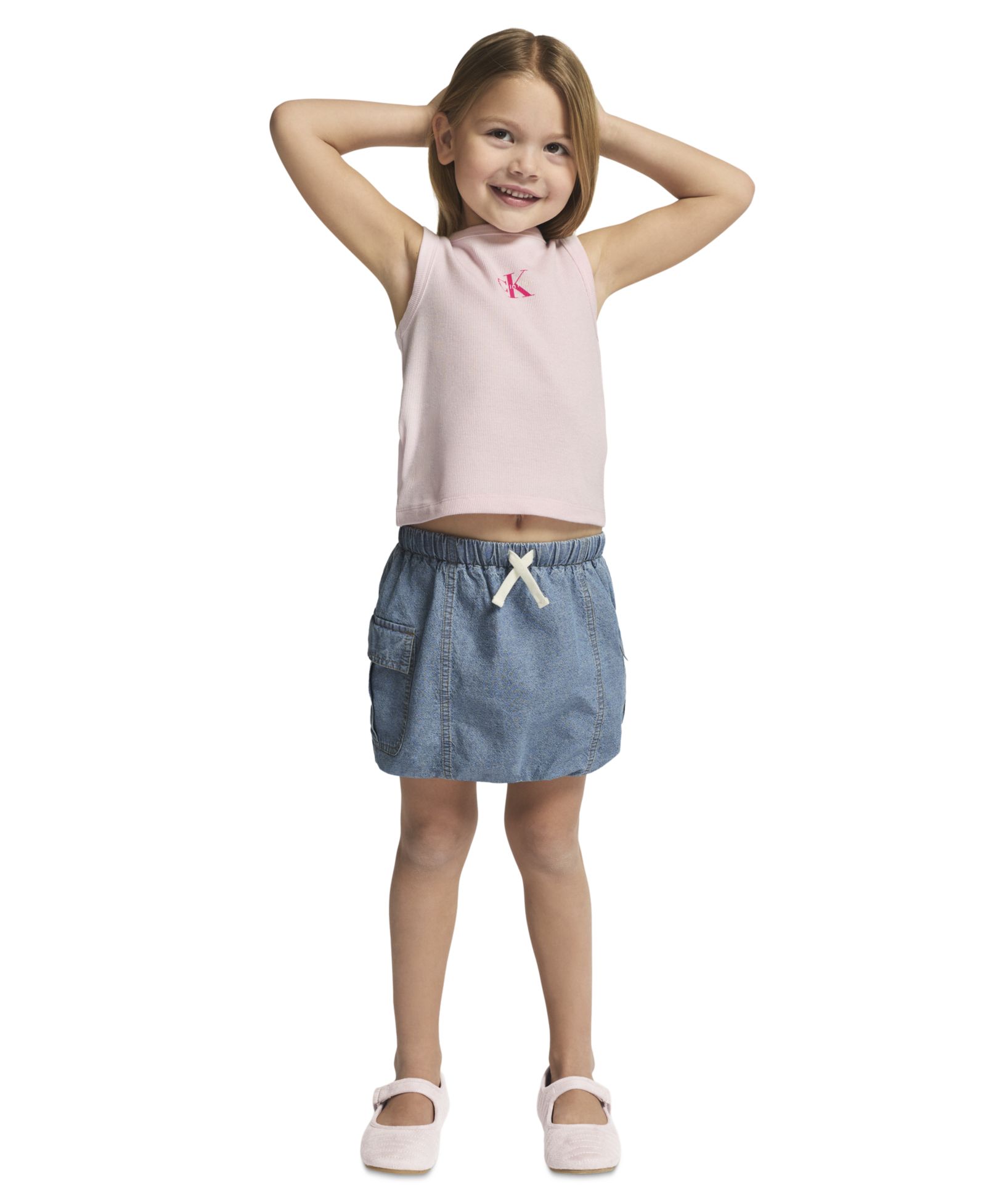 Calvin Klein Girls' 4-6X Ribbed Tank Top and Denim Bubble Skirt, 2-Piece Set