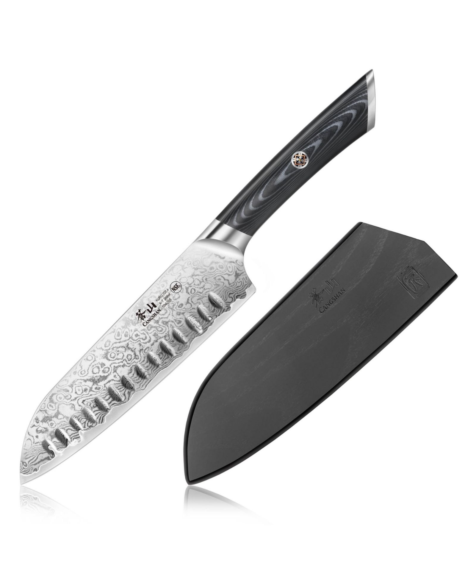 Стальной нож сантоку Cangshan Kuro Series 7" с чехлом