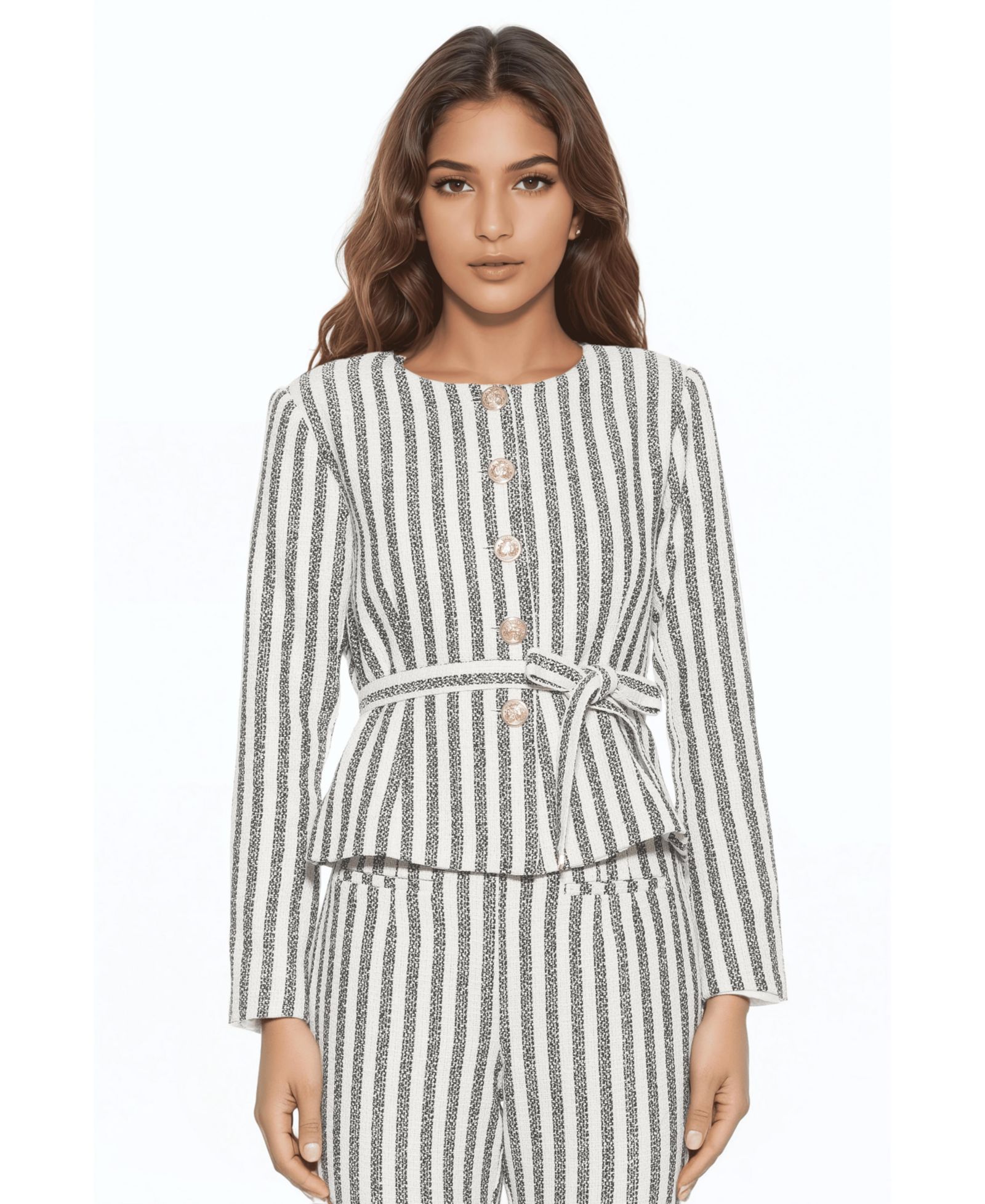 Alexia Admor Женский Arjun Striped Long Sleeve Scoop Neck Sweater Jacket
