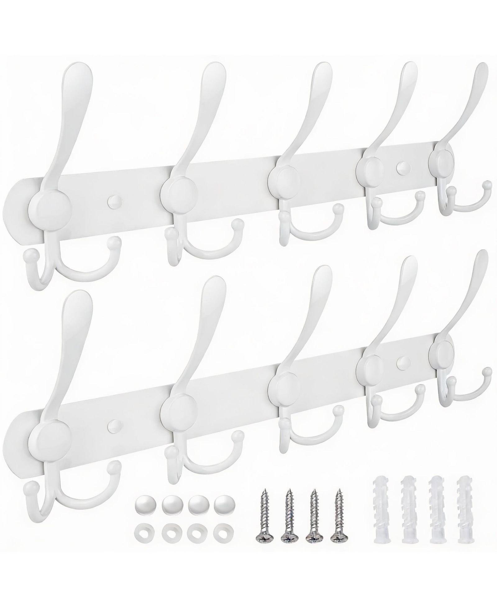 YIGII 2-pack Premium Wall-Mounted Coat Hanger, 5 Tri-Hooks, All Metal, 11lbs Capacity, Multiple Colors