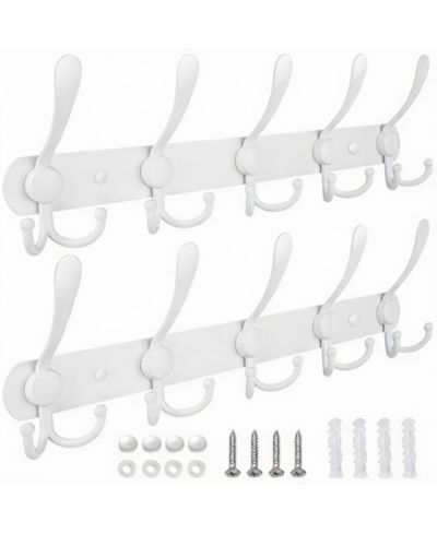YIGII 2-pack Premium настенные вешалки для одежды, 5 тройных крючков, полностью металлические, вместимость 11lbs, разные цвета