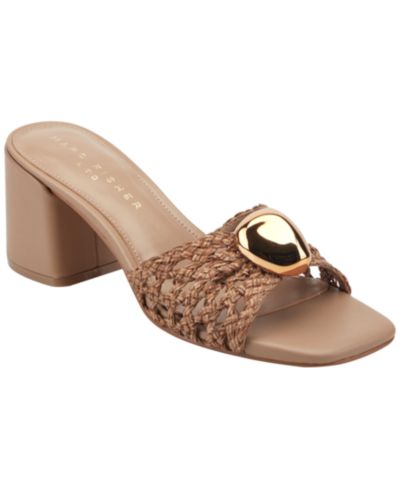 Marc Fisher LTD Women's Farrel Ornamented Woven Slip-On Block Heel Sandals