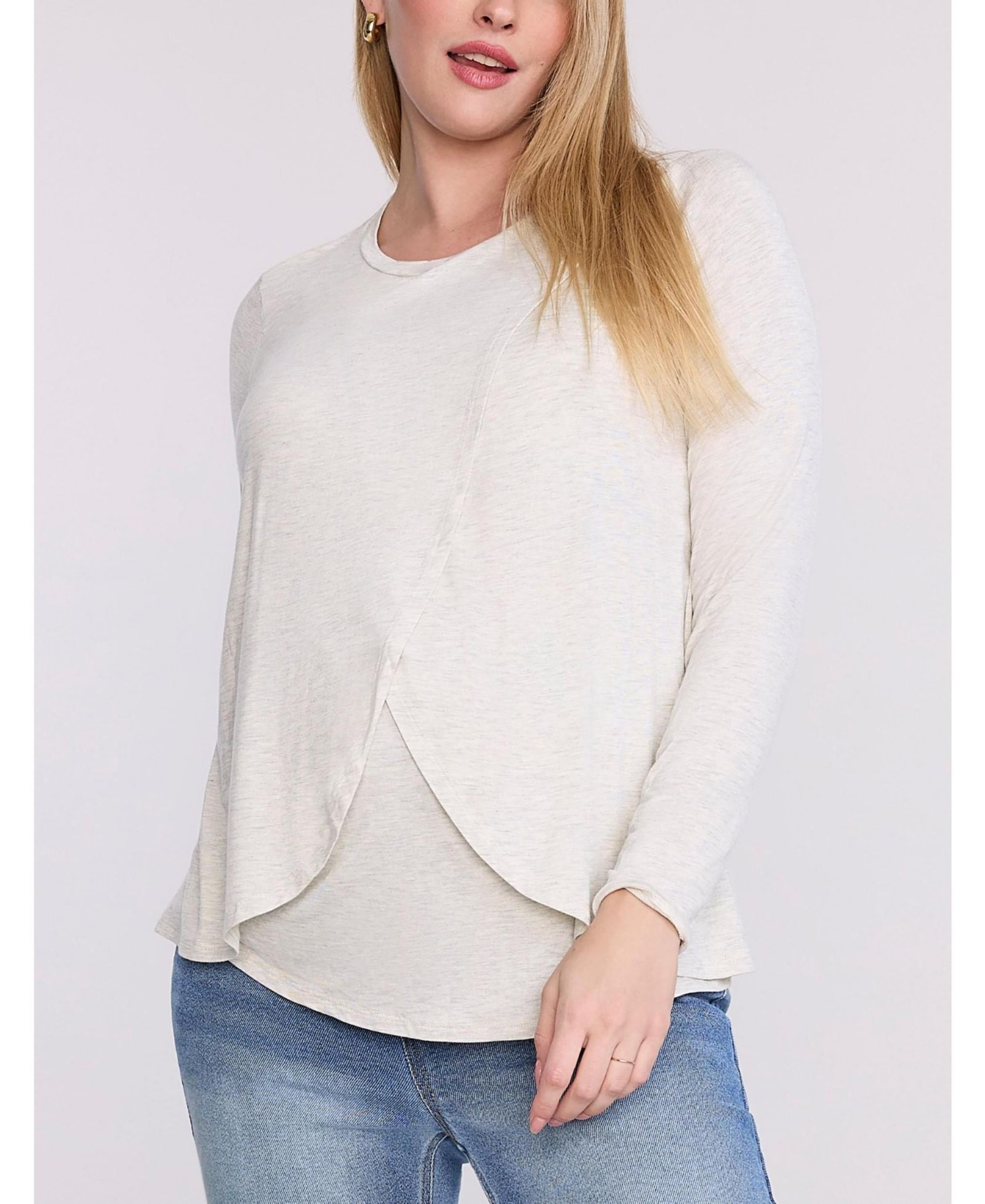 Motherhood Maternity Women's Motherhood Crewneck Long Sleeve Draped Nursing Tee