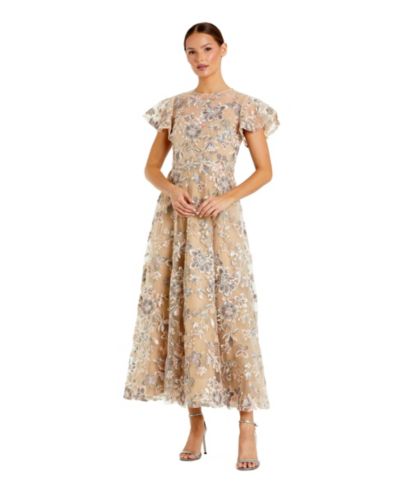 Mac Duggal Women's Embroidered Floral Mesh A-Line Midi Dress