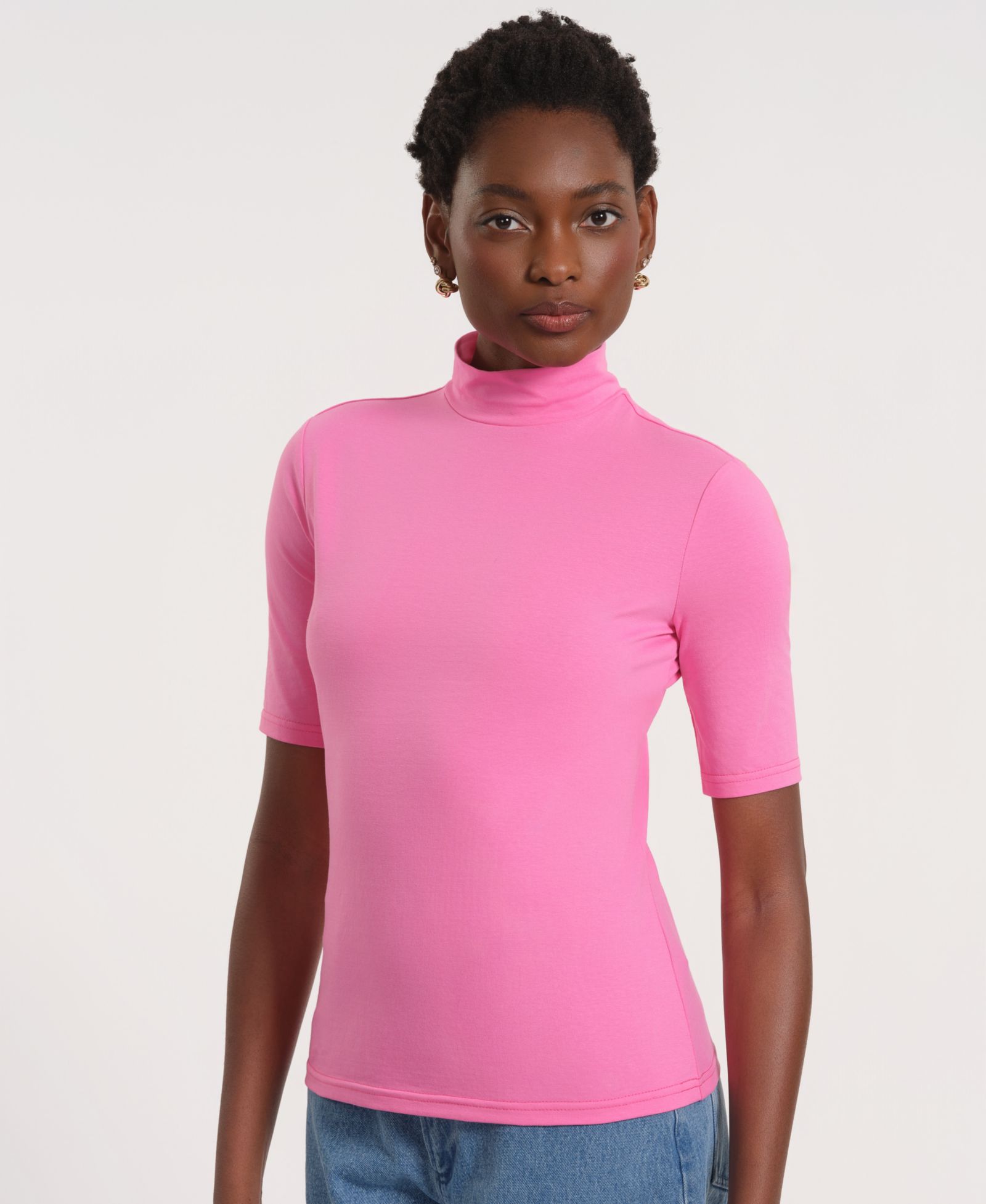 Isaac Mizrahi Women's Short-Sleeve Turtle Neck Knitted Top
