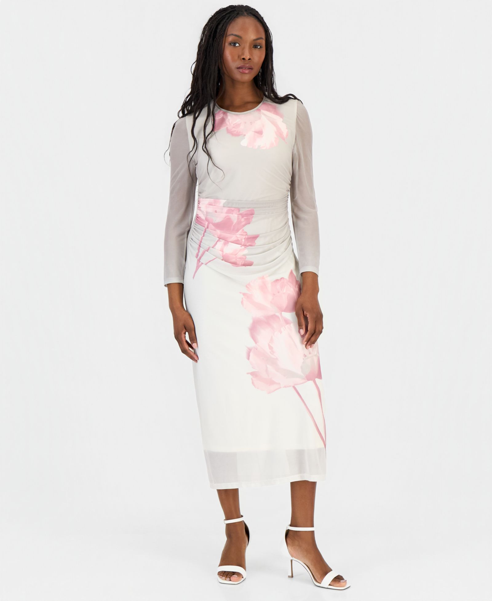 Женское миди-платье Anne Klein Petite Ruched Printed Mesh