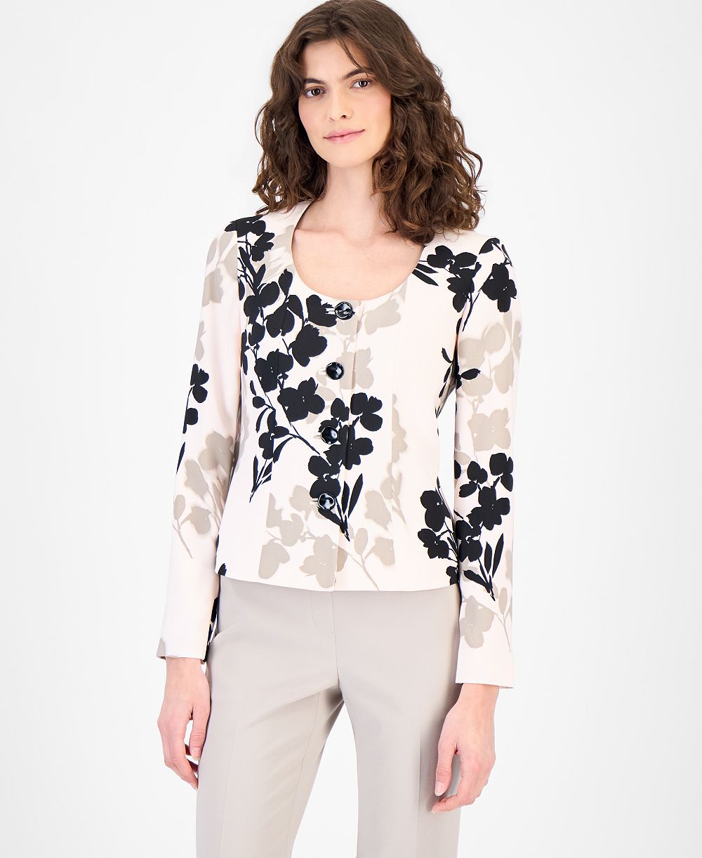 Anne Klein Petite Scoop Neck Button Jacket