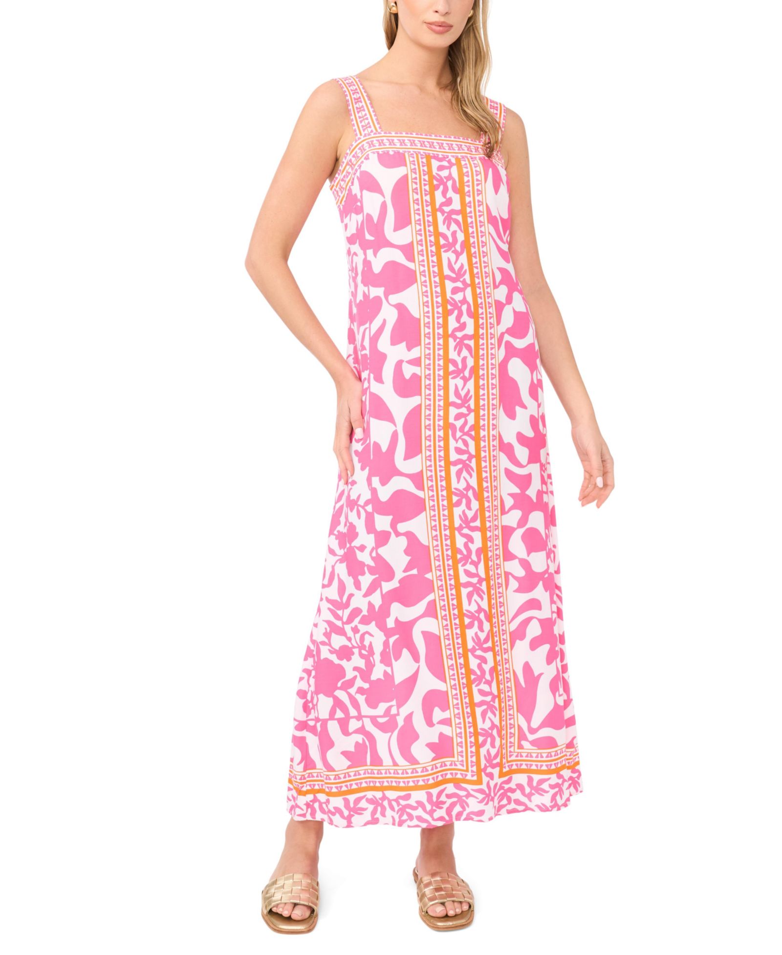 Женское платье Vince Camuto Printed Square-Neck Smocked-Back Sleeveless Maxi