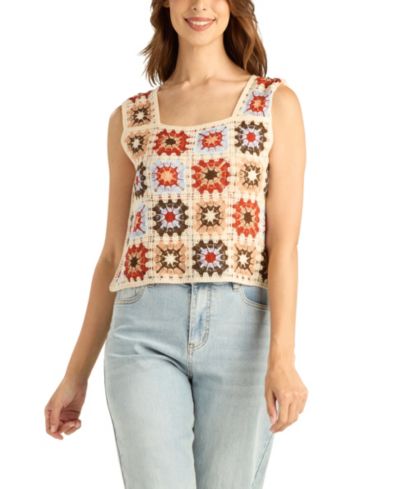 Женский укороченный джемпер-топ BCX Women's Crochet Granny Cropped Tank Sweater