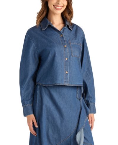 Женский укороченный топ BCX Denim с длинным рукавом и воротником