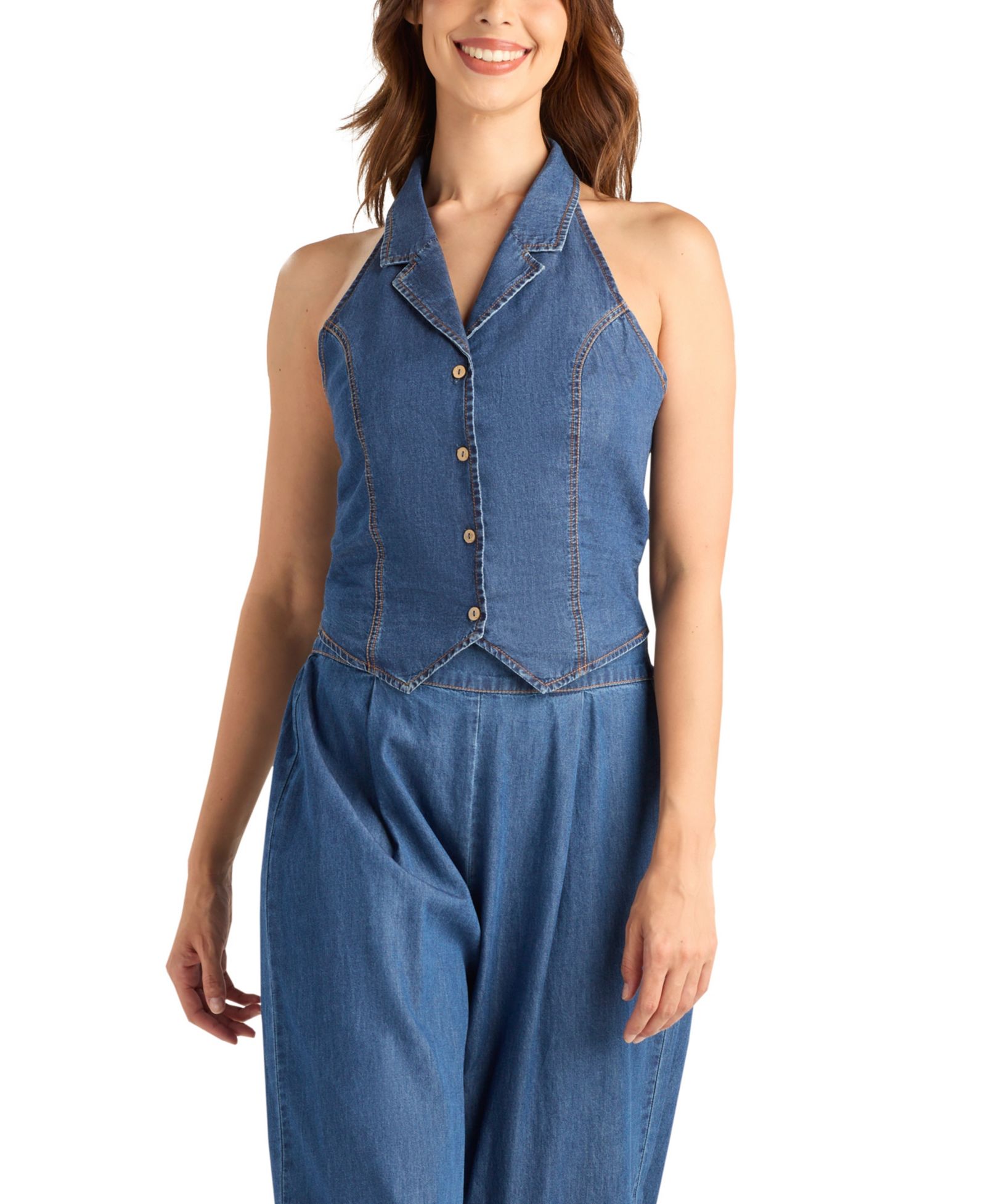 BCX Women's Denim Sleeveless Button-Front Vest