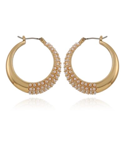 GUESS Imitation Pearl Pave Hoop Earrings